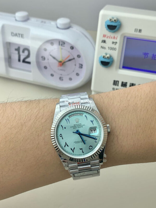 QF Factory Counterweight Rolex Day-Date 228236 40mm Full Platinum Arabic Numerals Ice Blue Dial - Image 5