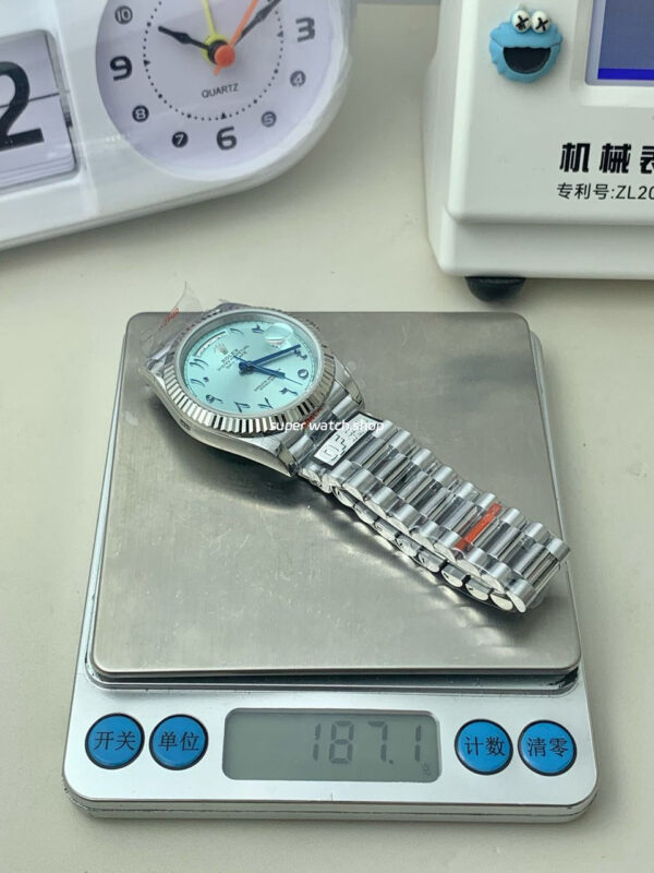 QF Factory Counterweight Rolex Day-Date 228236 40mm Full Platinum Arabic Numerals Ice Blue Dial - Image 6