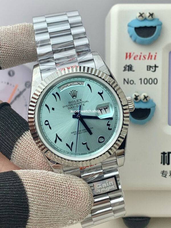 QF Factory Counterweight Rolex Day-Date 228236 40mm Full Platinum Arabic Numerals Ice Blue Dial - Image 2