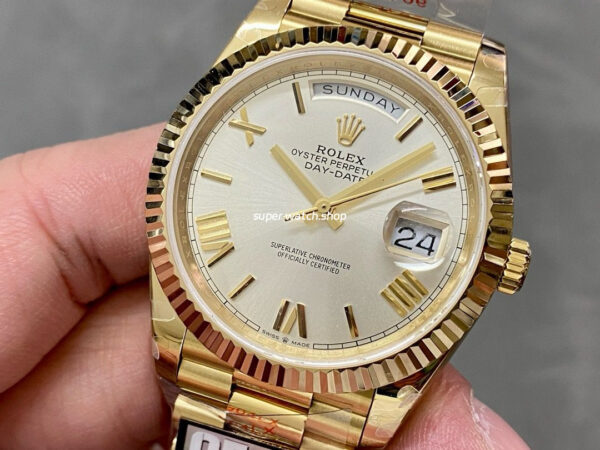 QF Factory Counterweight Rolex Day-Date 228238-0002 40mm Full Yellow Gold Roman Number Silver Dial - Image 3