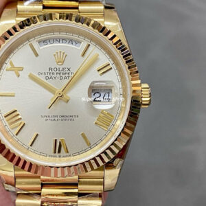 QF Factory Counterweight Rolex Day-Date 228238-0002 40mm Full Yellow Gold Roman Number Silver Dial