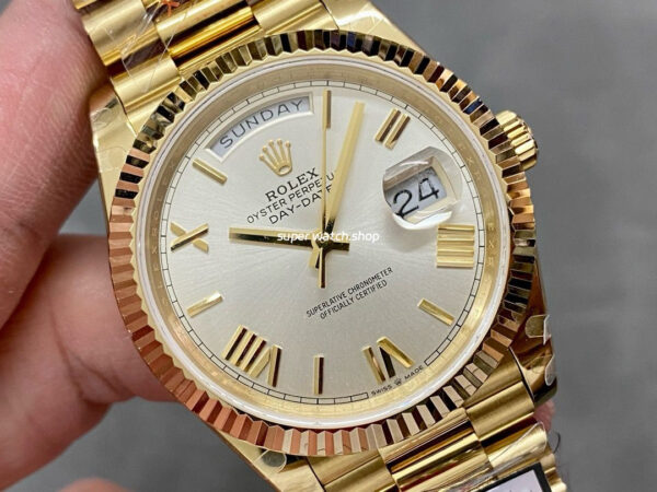 QF Factory Counterweight Rolex Day-Date 228238-0002 40mm Full Yellow Gold Roman Number Silver Dial - Image 2