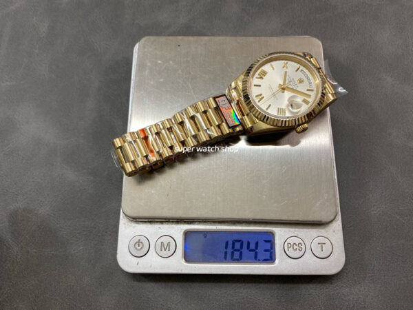 QF Factory Counterweight Rolex Day-Date 228238-0002 40mm Full Yellow Gold Roman Number Silver Dial - Image 9