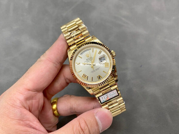 QF Factory Counterweight Rolex Day-Date 228238-0002 40mm Full Yellow Gold Roman Number Silver Dial - Image 4