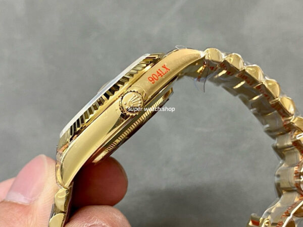 QF Factory Counterweight Rolex Day-Date 228238-0004 40mm Full Yellow Gold Baguette Diamond Black Dial - Image 6