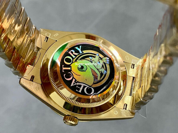 QF Factory Counterweight Rolex Day-Date 228238-0004 40mm Full Yellow Gold Baguette Diamond Black Dial - Image 7