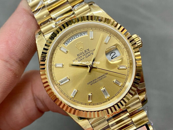 QF Factory Counterweight Rolex Day-Date 228238-0005 40mm Full Yellow Gold Baguette Diamond Champagne Dial - Image 2
