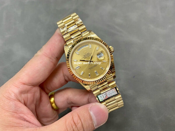 QF Factory Counterweight Rolex Day-Date 228238-0005 40mm Full Yellow Gold Baguette Diamond Champagne Dial - Image 4