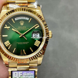 QF Factory Counterweight Rolex Day-Date 228238-0061 40mm Full Yellow Gold Roman Number Dark Green Dial