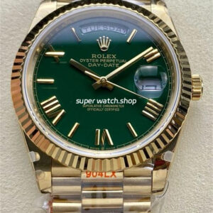QF Factory Counterweight Rolex Day-Date 228238-0069 40mm Full Yellow Gold Roman Number Green Dial