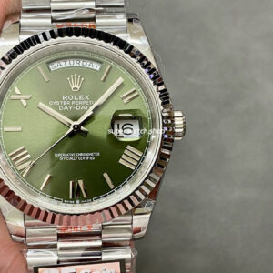 QF Factory Counterweight Rolex Day-Date 228239-0033 40mm Full White Gold Roman Numerals Olive Green Dial