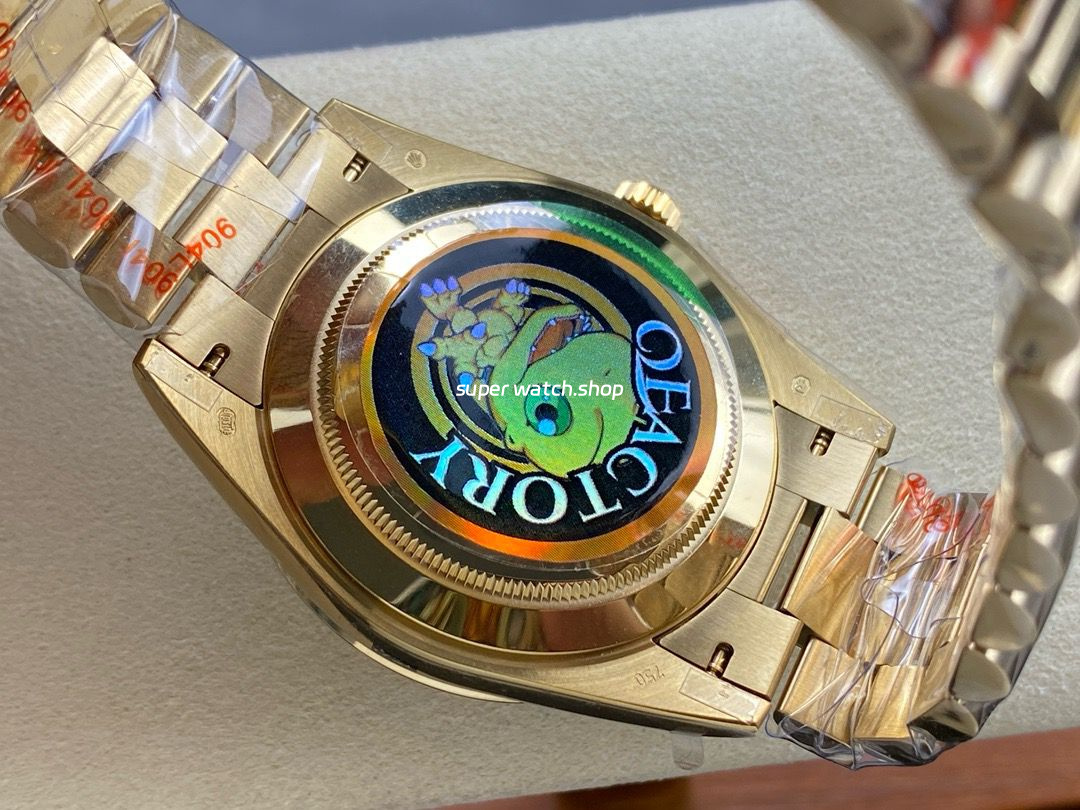 QF Factory Counterweight Rolex Day-Date 228348RBR-0045 40mm Diamond Bezel Full Yellow Gold Roman Number Green Dial - Image 7