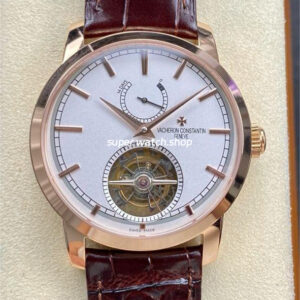 TUR Factory Vacheron Constantin Tourbillon Traditionnelle 89000/000R-9655 42mm Rose Gold Leather Strap White Dial
