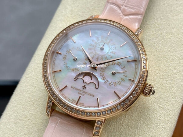 TW Factory Vacheron Constantin Traditionnelle Perpetual Calendar Ultra-Thin 4305T/000R-B947 Gold Pink Leather Strap Mother Of Pearl Dial - Image 3