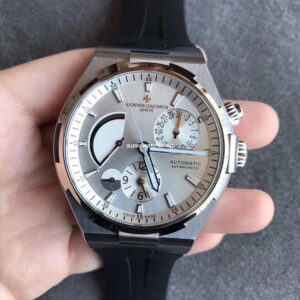 TWA Factory Vacheron Constantin Overseas Dual Time 42mm Steel Rubber Strap Silver Dial