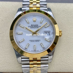 VS Factory Rolex Datejust 126303-0016 41mm Gold Smooth Bezel Half Yellow Gold White Dial Jubilee