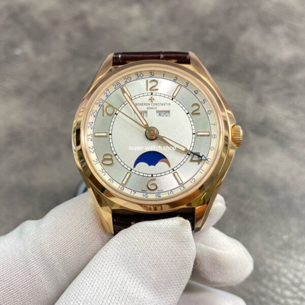 ZF Factory Vacheron Constantin Fiftysix 4000E/000R-B438 40mm Rose Gold Leather Strap Arabic Numerals Silver Dial