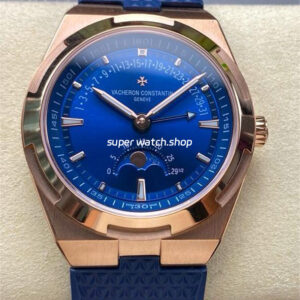 GR Factory Vacheron Constantin Moonphase Retrograde Date Overseas 41mm Rose Gold Blue Rubber Strap Blue Dial
