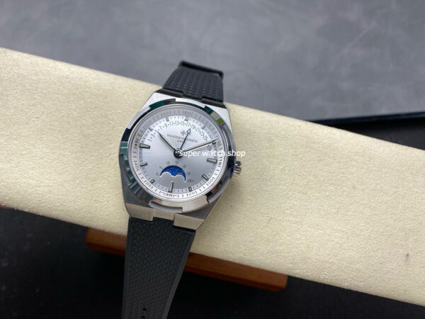 GR Factory Vacheron Constantin Moonphase Retrograde Date Overseas 41mm Steel Black Rubber Strap Silver Dial - Image 4