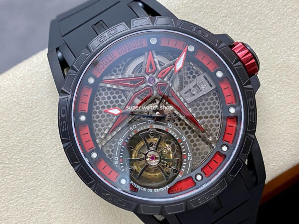 BBR Factory Roger Dubuis Tourbillon Excalibur RDDBEX0644 45mm Titanium Rubber Strap Skeletonized Red Dial - Image 2