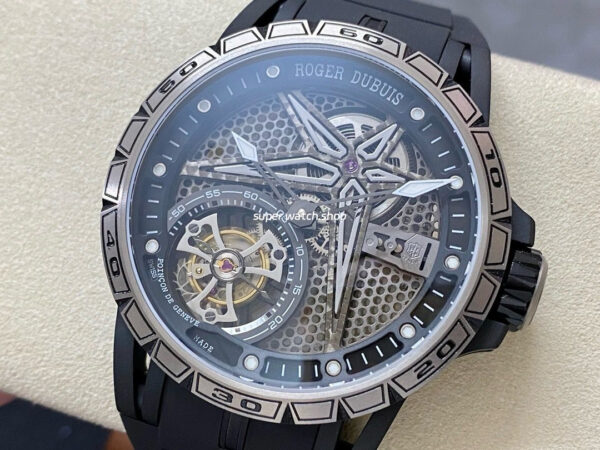 BBR Factory Roger Dubuis Tourbillon Excalibur RDDBEX0815 45mm Titanium Rubber Strap Skeletonized Black Dial - Image 3