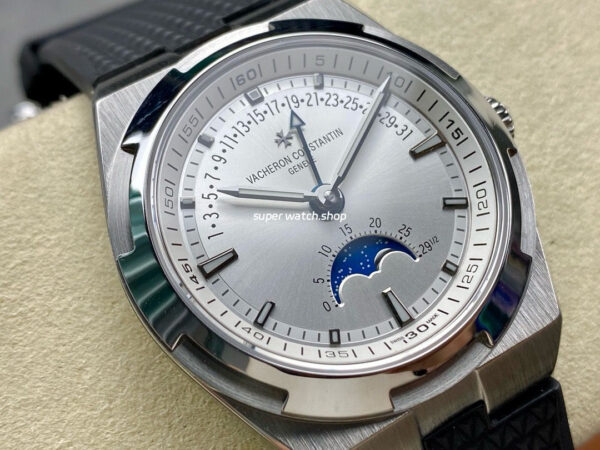 GR Factory Vacheron Constantin Moonphase Retrograde Date Overseas 41mm Steel Black Rubber Strap Silver Dial - Image 2