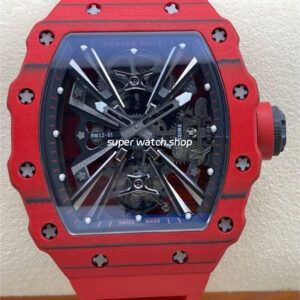 RM Factory Richard Mille RM 12-01 39mm Carbon Fiber Red Rubber Strap Skeletonized Black Dial