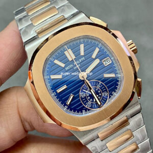 3K Factory Patek Philippe Nautilus 40.5mm 5980-1AR-001 Half Rose Gold Blue Dial