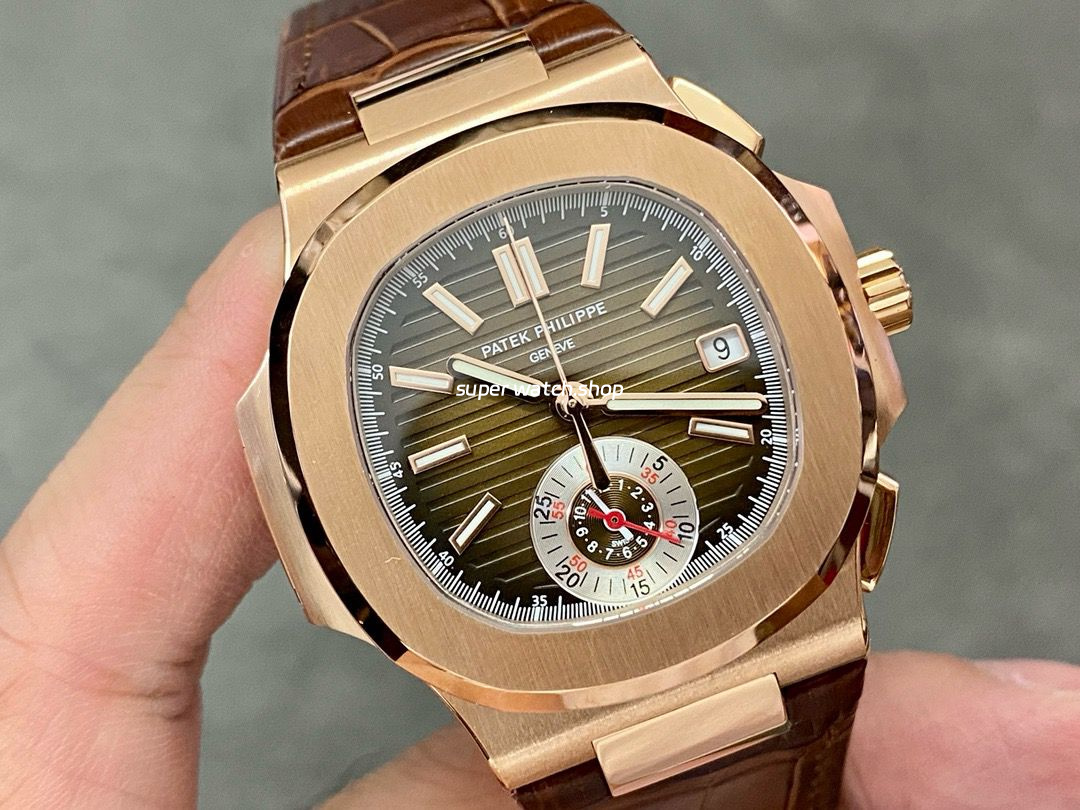 3K Factory Patek Philippe Nautilus 40.5mm 5980R-001 Rose Gold Leather Brown Dial - Image 2