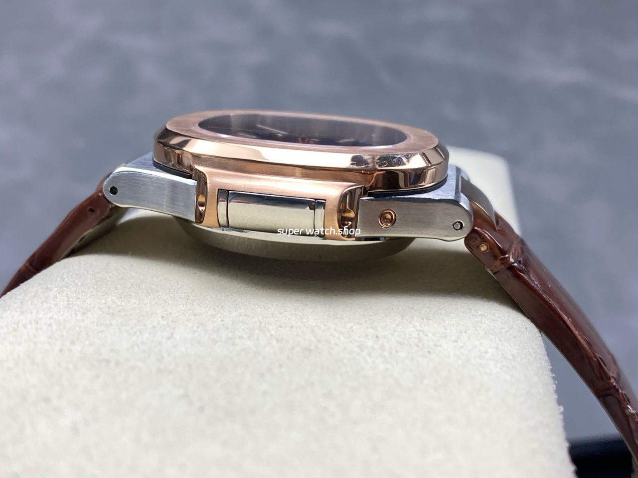 3K Factory Patek Philippe Nautilus 59801AR-0001 Leather Strap Half Rose Gold Blue Dial - Image 4