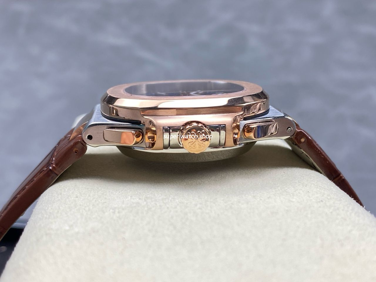 3K Factory Patek Philippe Nautilus 59801AR-0001 Leather Strap Half Rose Gold Blue Dial - Image 5