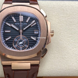 3K Factory Patek Philippe Nautilus 5980 1R-001 Leather Strap Rose Gold Black Dial