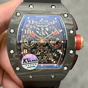 KV Factory Richard Mille RM011-03 44.5mm Carbon Fiber Black Rubber Strap Arabic Numerals Skeletonized Dial