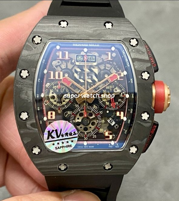 KV Factory Richard Mille RM011-03 44.5mm Carbon Fiber Black Rubber Strap Arabic Numerals Skeletonized Dial