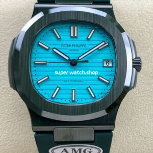 AMG Factory Customer Made Patek Philippe Nautilus PP5711 40mm Ceramics Dark Green Rubber Strap Sky Blue Dial
