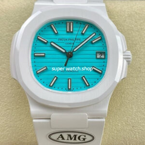 AMG Factory Customer Made Patek Philippe Nautilus PP5711 40mm Ceramics White Rubber Strap Sky Blue Dial