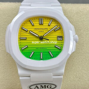 AMG Factory Customer Made Patek Philippe Nautilus PP5711 40mm Ceramics White Rubber Strap Yellow Green Dial