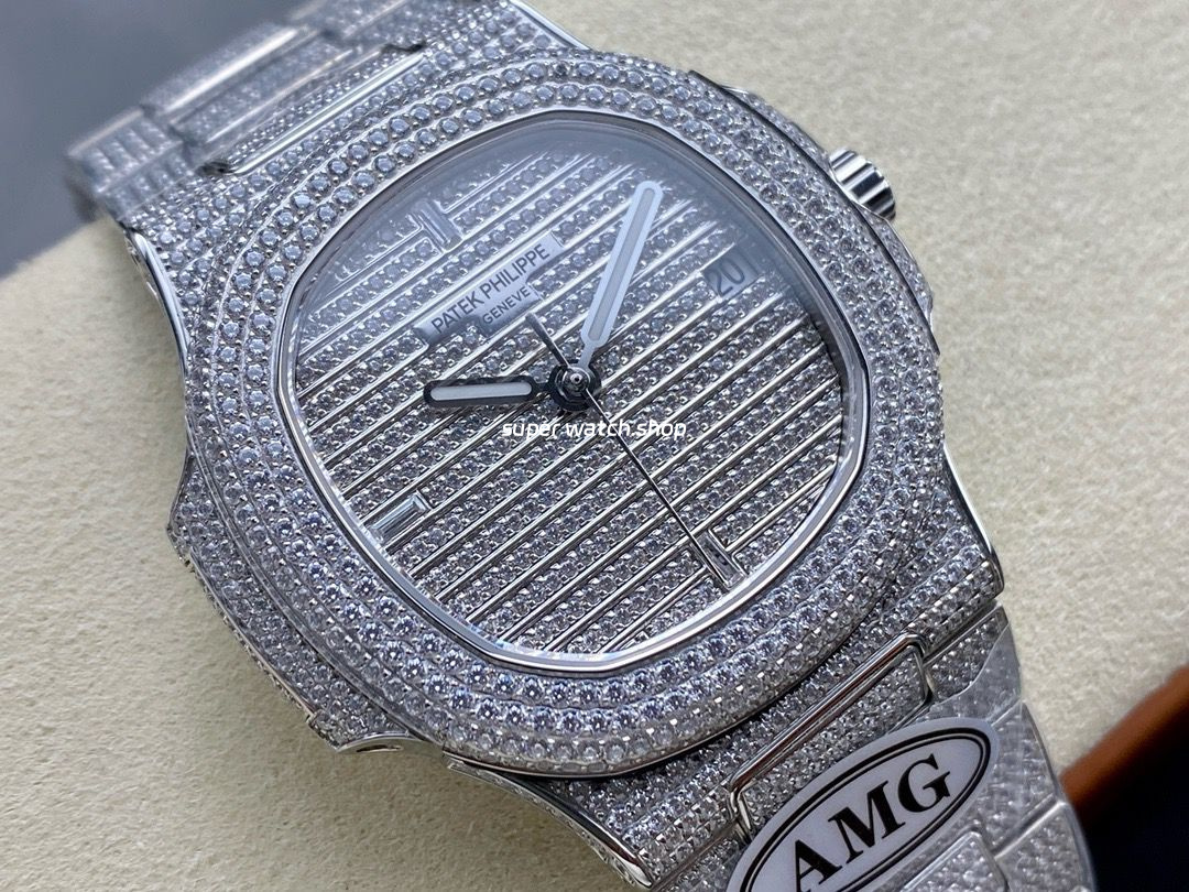 AMG Factory Patek Philippe Nautilus PP5711 40mm Small Diamond Bezel White Gold Diamond Baguette Diamond Silver Dial - Image 2