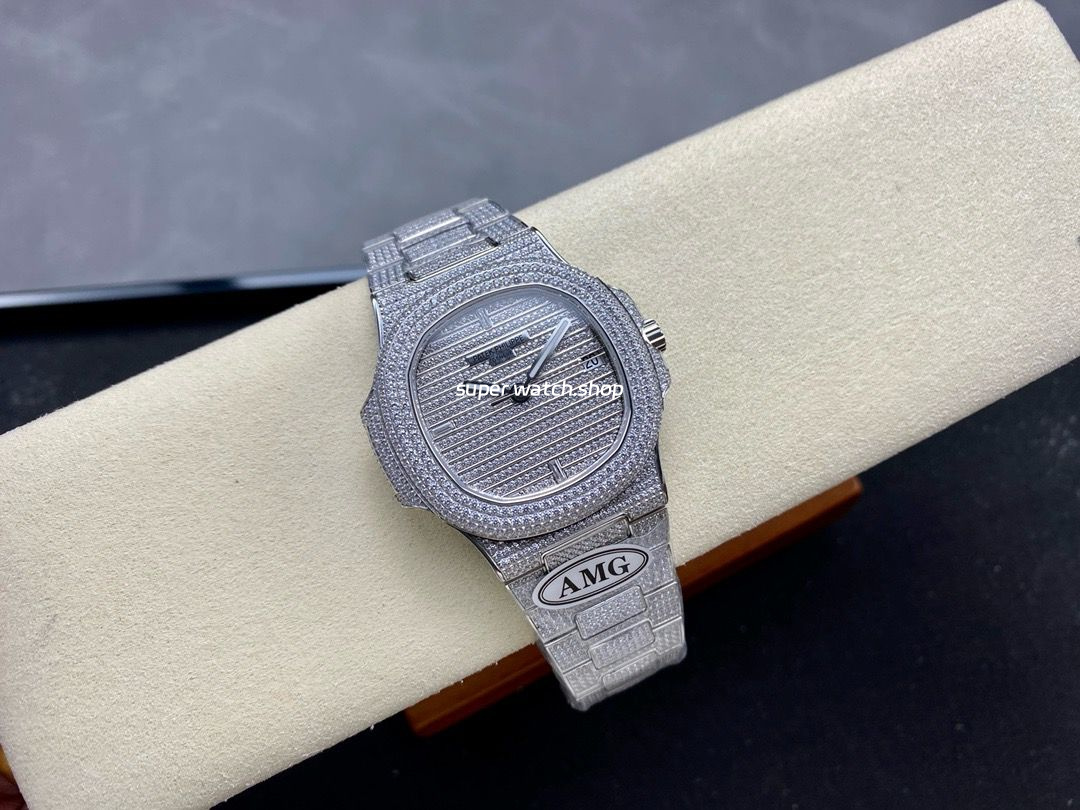 AMG Factory Patek Philippe Nautilus PP5711 40mm Small Diamond Bezel White Gold Diamond Baguette Diamond Silver Dial - Image 4