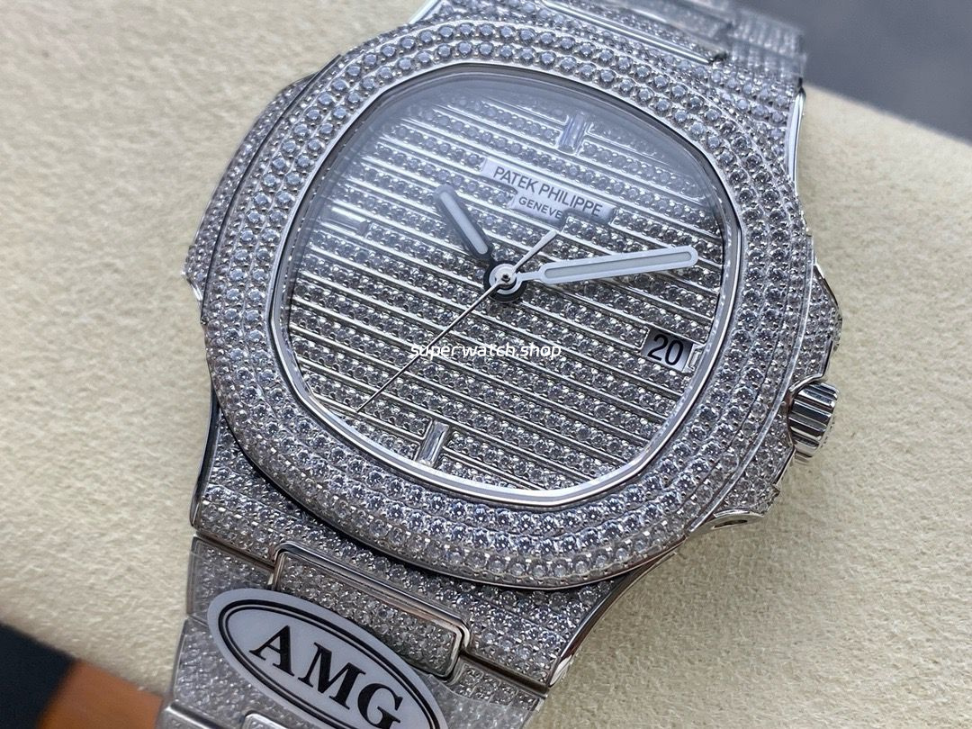 AMG Factory Patek Philippe Nautilus PP5711 40mm Small Diamond Bezel White Gold Diamond Baguette Diamond Silver Dial - Image 3