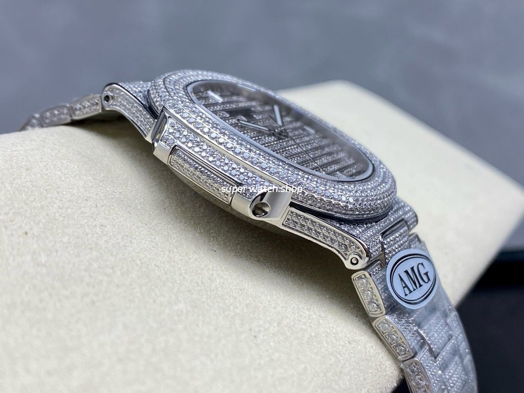 AMG Factory Patek Philippe Nautilus PP5711 40mm Small Diamond Bezel White Gold Diamond Baguette Diamond Silver Dial - Image 6