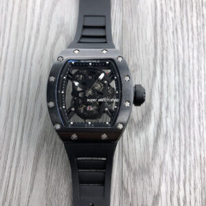 JB Factory Richard Mille Skull 44.3mm Full Black,Titanium Black Rubber Strap Skeletonized Black Dial