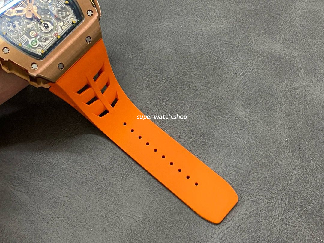 KU Factory Richard Mille RM11-03 44.5mm Rose Gold Orange Rubber Strap Skeletonized Dial - Image 9