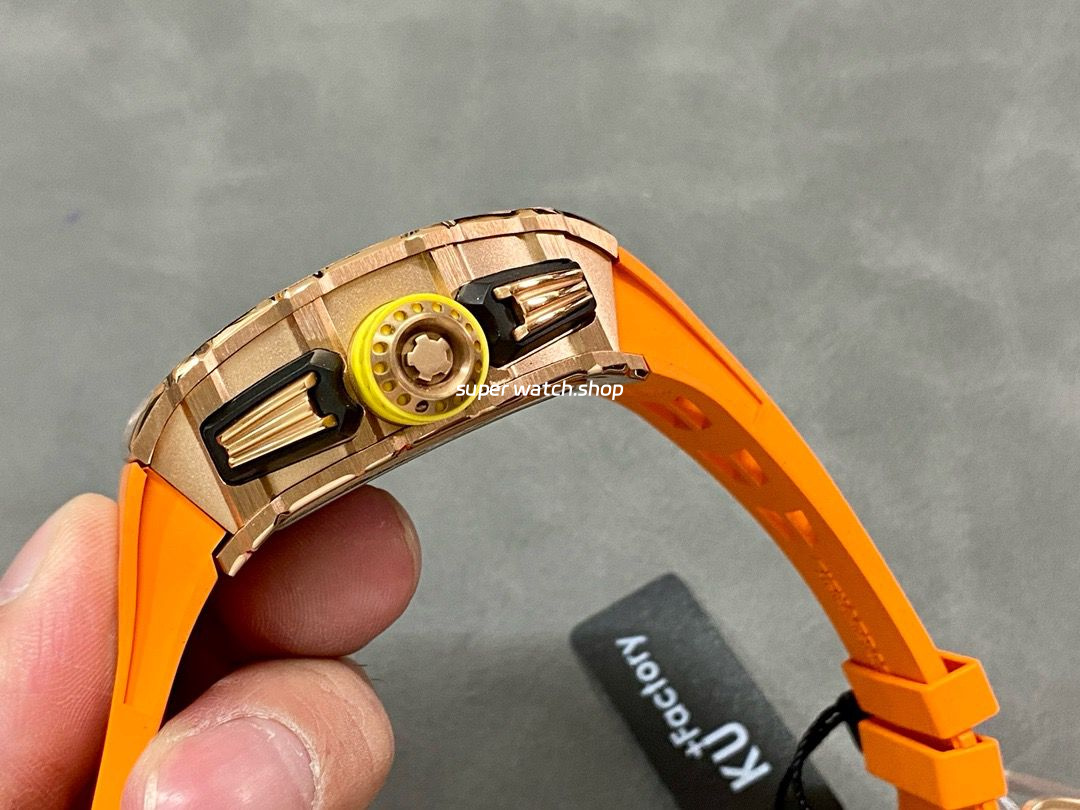KU Factory Richard Mille RM11-03 44.5mm Rose Gold Orange Rubber Strap Skeletonized Dial - Image 6