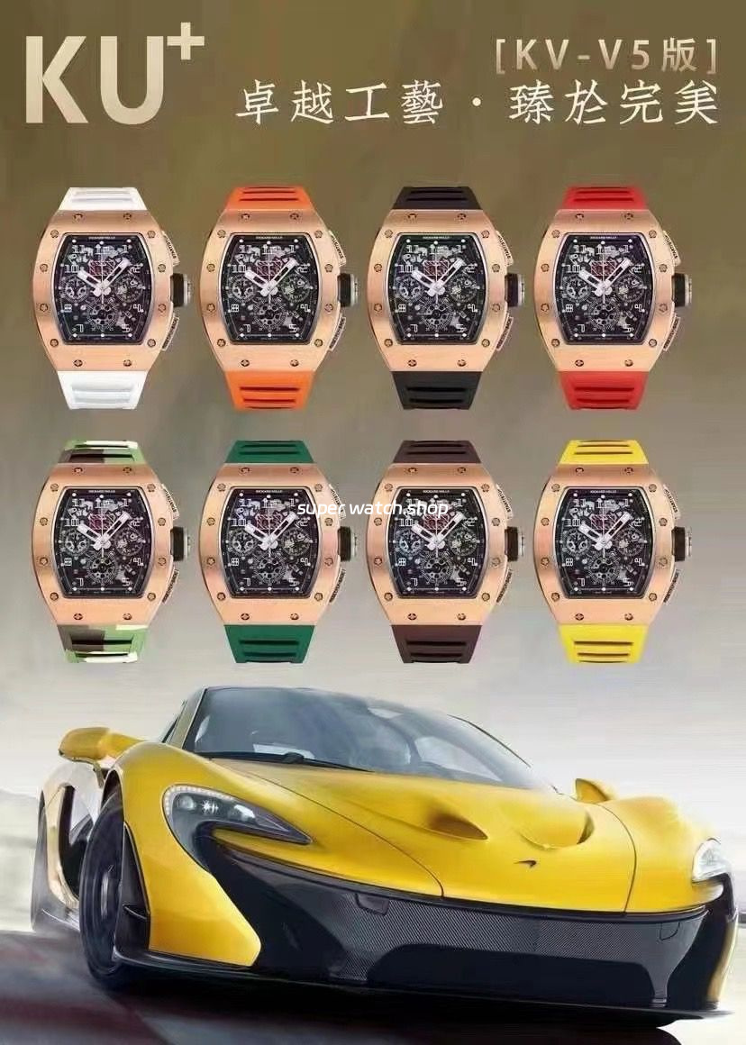 KU Factory Richard Mille RM11-03 44.5mm Rose Gold Orange Rubber Strap Skeletonized Dial - Image 10