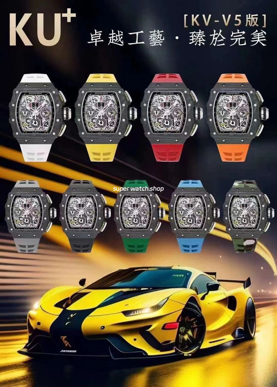 KU Factory Richard Mille RM11-03 44.5mm Rose Gold Orange Rubber Strap Skeletonized Dial - Image 12