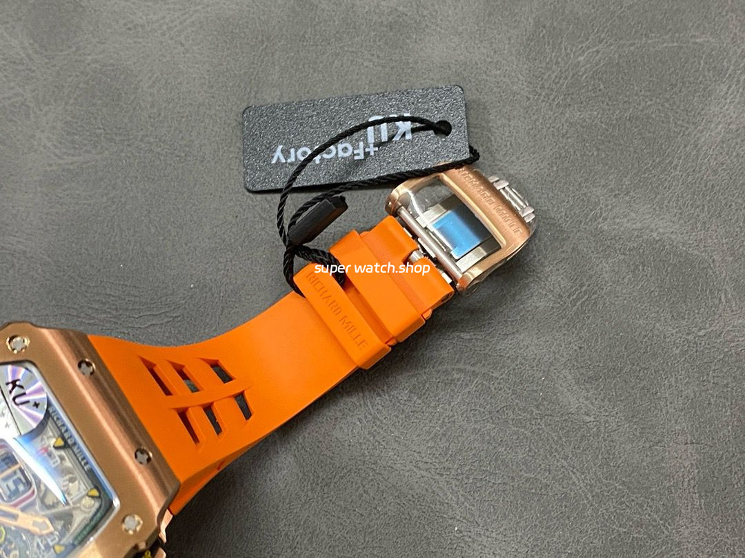 KU Factory Richard Mille RM11-03 44.5mm Rose Gold Orange Rubber Strap Skeletonized Dial - Image 8