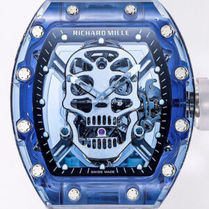 MS Factory Richard Mille RM052 44mm Blue Sapphire Crystal Emulsion Rubber Strap Skeletonized Skull Black Dial