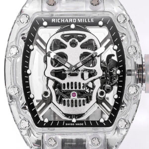 MS Factory Richard Mille RM052 44mm Clear Sapphire Crystal Emulsion Rubber Strap Skeletonized Skull Black Dial