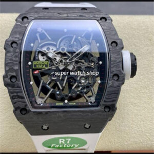 R7 Factory Richard Mille RM35-02 44.5mm Carbon Fiber White Rubber Strap Skeletonized Dial